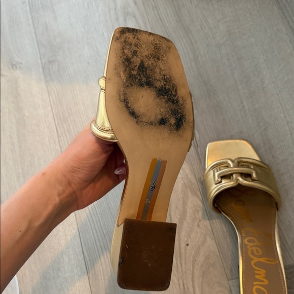 Sam Edelman Metallic Gold Slide Heels worn once -  good condition without box - Picture 2 of 6